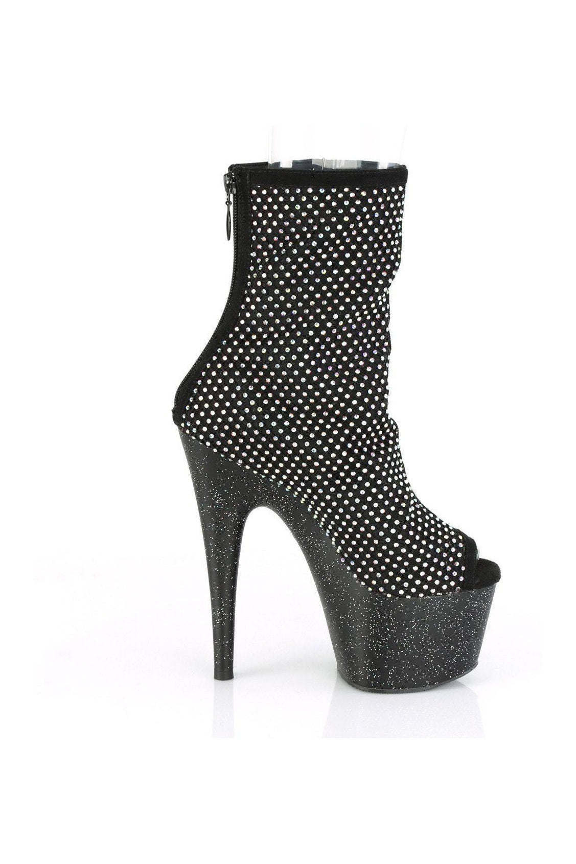 ADORE-1031GM Black Faux Suede Open Toe Ankle Boots for Fashionable Wear