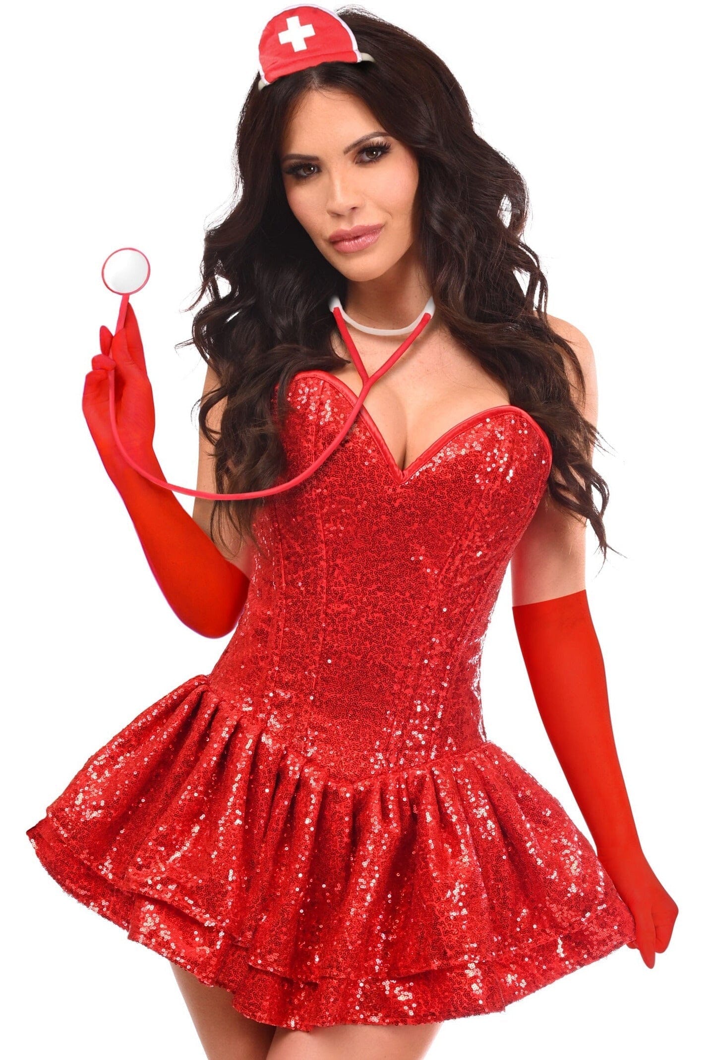 Top-Quality 4-Piece Sequin Nurse Corset Costume Set