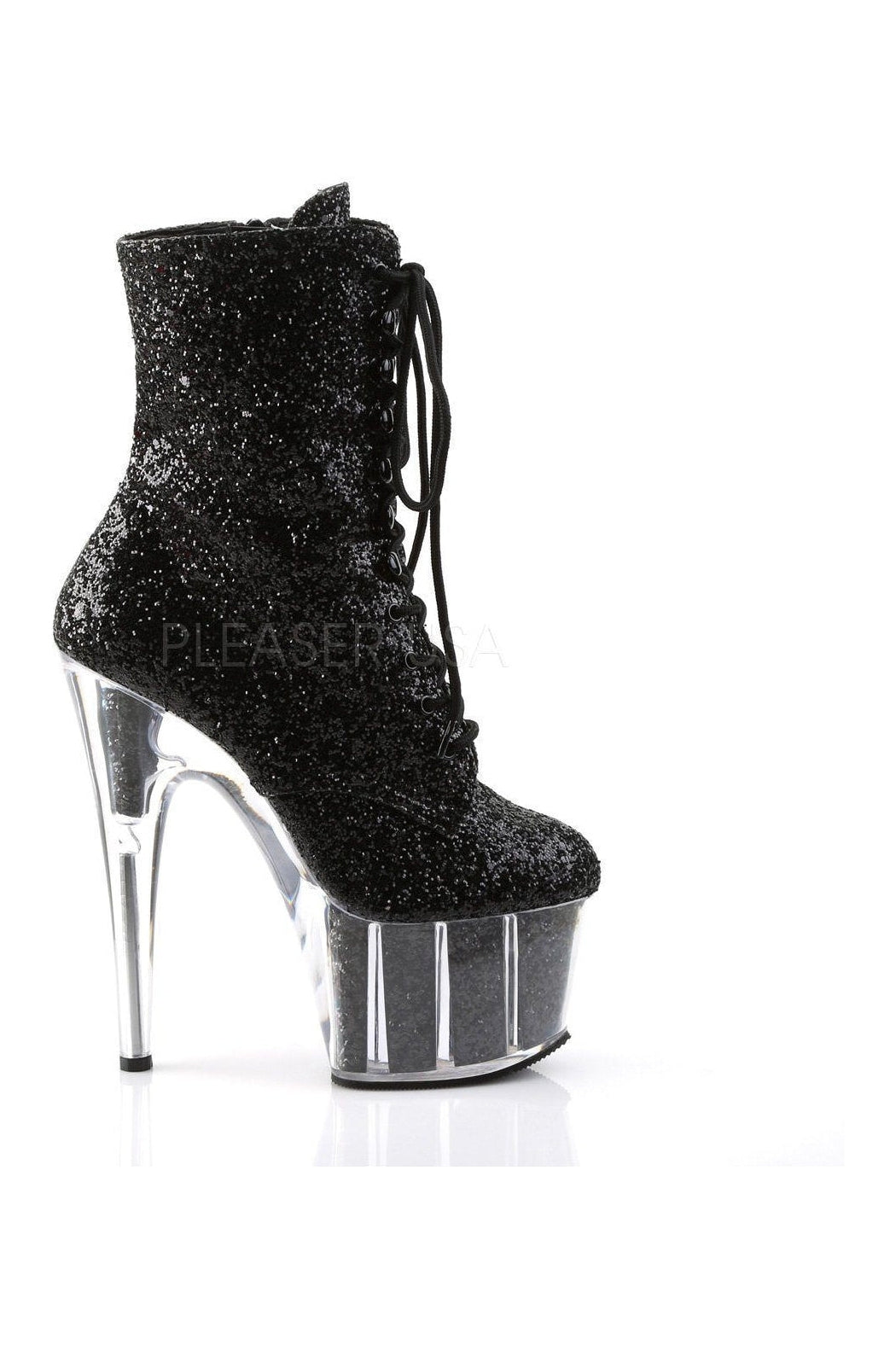 ADORE 1020G Black Glitter Platform Ankle Boot with Stiletto Heel