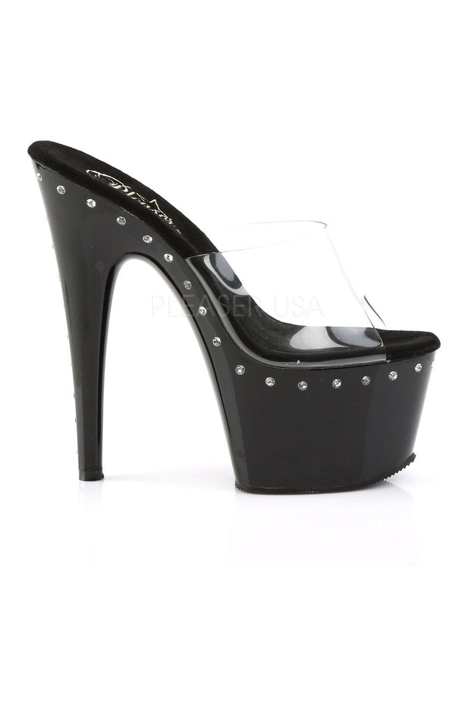 ADORE-701LS Black Vinyl Platform Slide with Rhinestone Accents