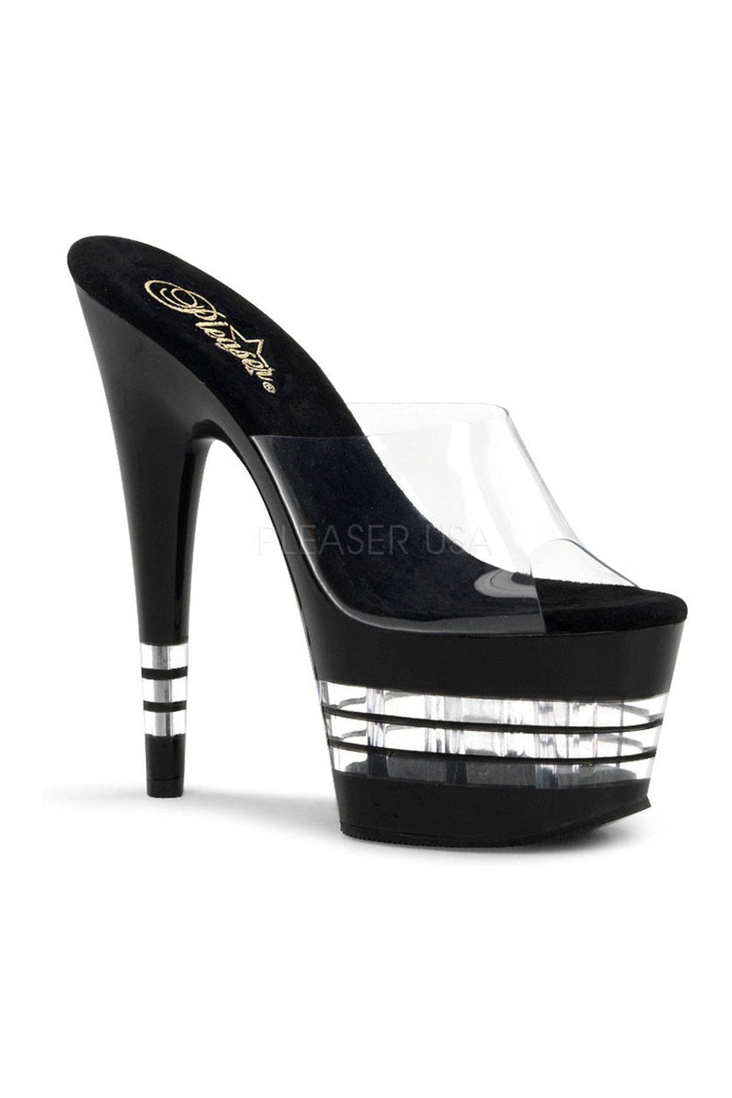 Pleaser ADORE-701LN Black Vinyl Platform Slide Sandals