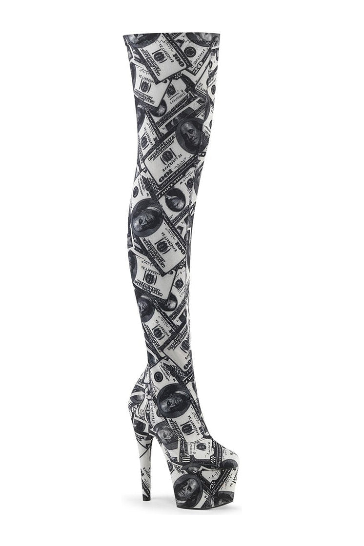 Pleaser Brand White Fabric Exotic Stretch Thigh High Fashion Boot - ADORE - 3000DP