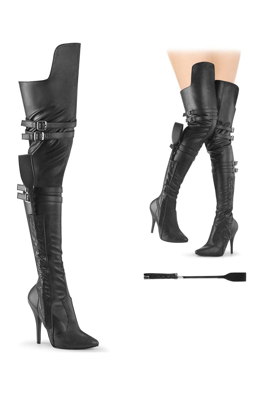 Stylish Black Faux Leather SEDUCE - 3080 Thigh - High Fashion Boots