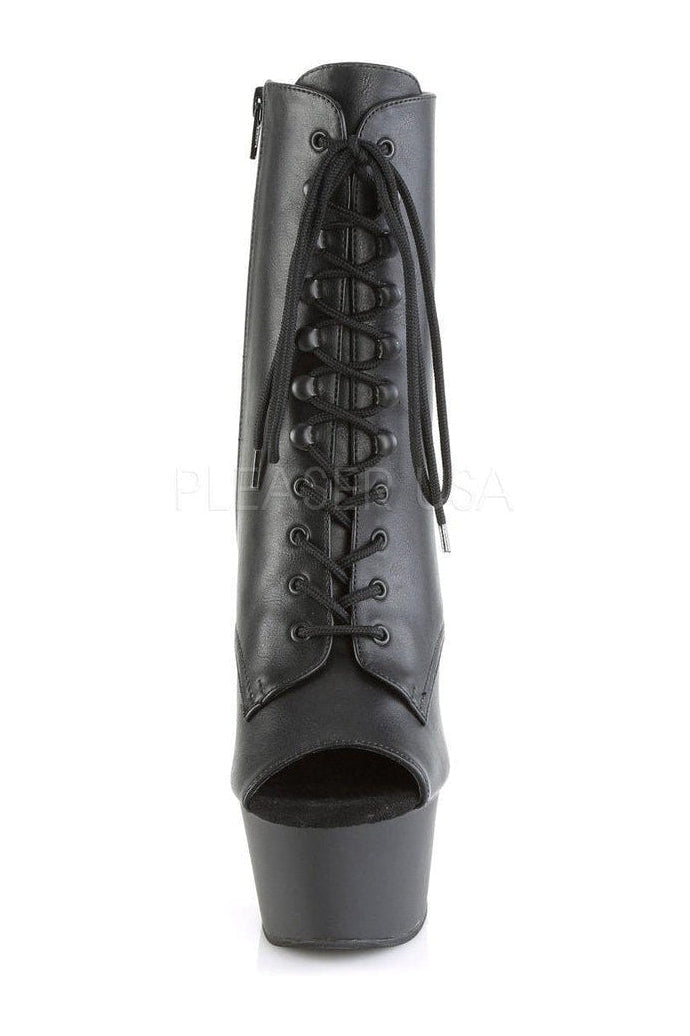 Black Faux Leather ASPIRE - 1021 Platform Open - Toe Lace - Up Front Ankle Boots for Fashionable Wear