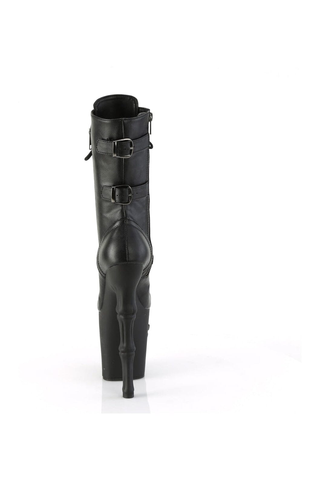 Pleaser RAPTURE-1047 Black Faux Leather Mid Calf Knee Boot with Unique Design