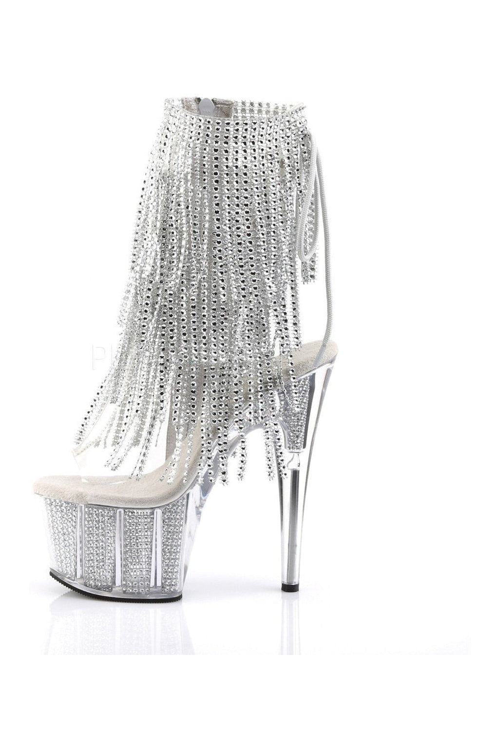 Pleaser ADORE-1017SRS Clear Vinyl Lace-Up Platform Boot with Fringe