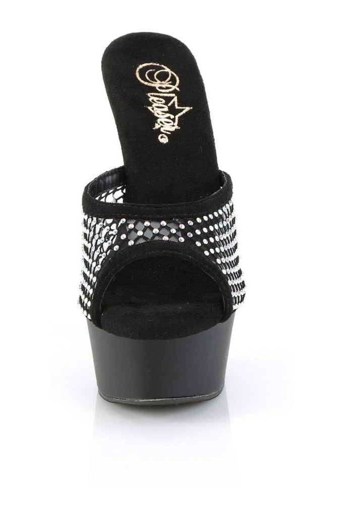 Pleaser Brand DELIGHT-601-6RM Black Faux Suede Rhinestone Mesh Slide Sandals