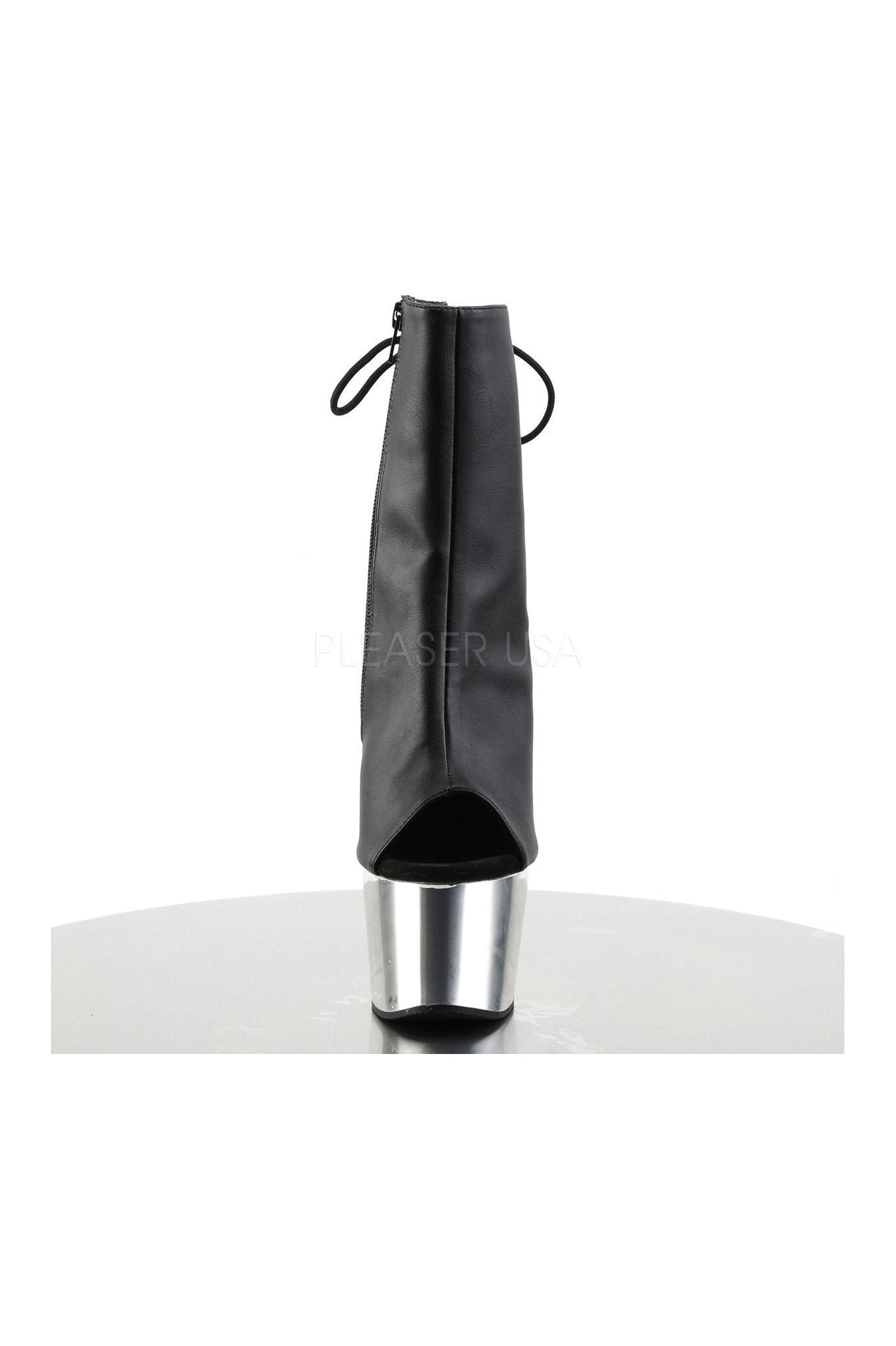 Black Faux Leather ADORE-1018 Platform Ankle Boot with Stiletto Heel