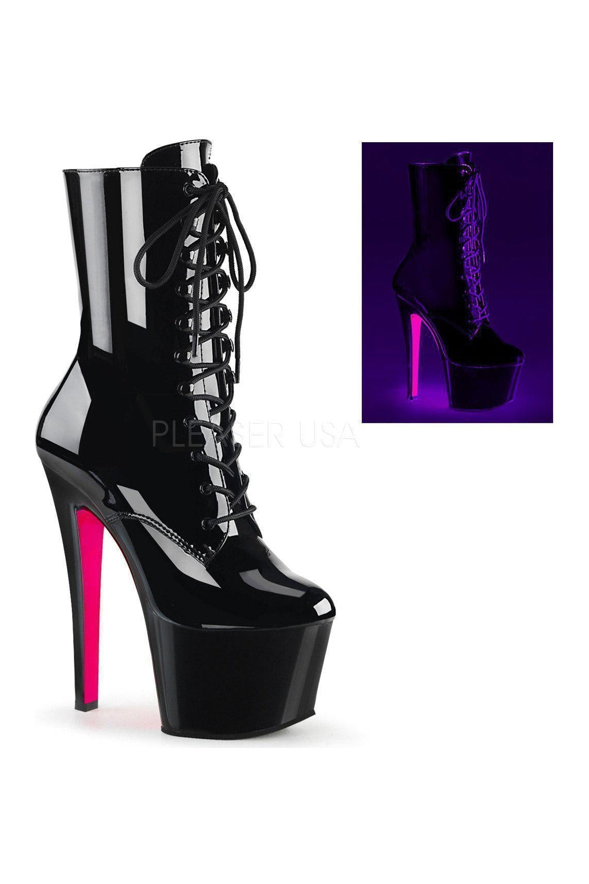 Pleaser SKY-1020TT Black Patent Two-Tone Lace-up Platform Ankle Boot