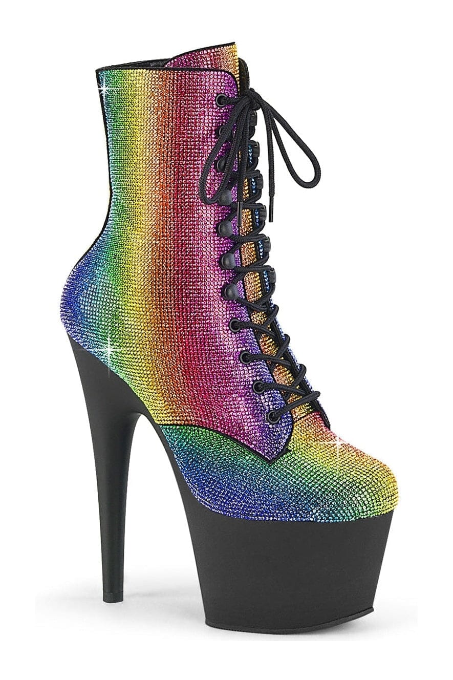 Pleaser ADORE-1020RS Rainbow Faux Suede Rhinestone Ankle Boots