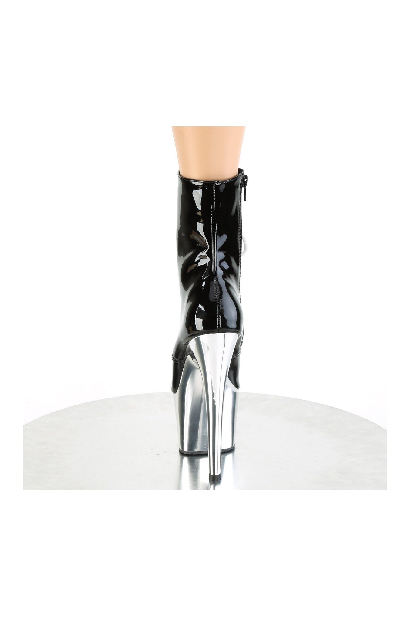 Pleaser ADORE-1020 Black Patent Exotic Lace-Up Ankle Boot with Side Zipper
