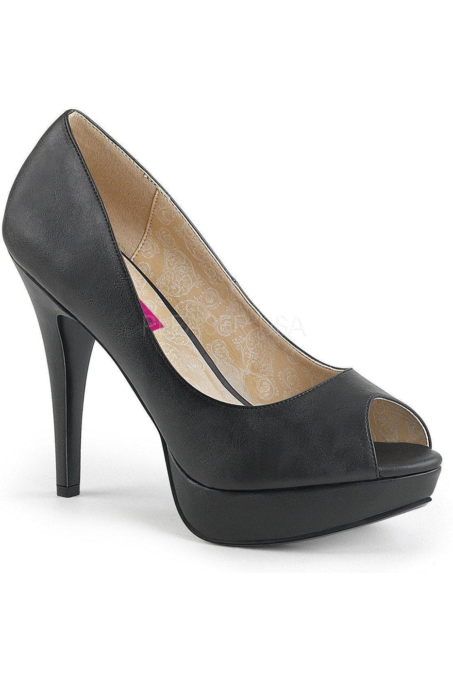 CHLOE-01 Women's Black Faux Leather Peep Toe Pump Shoes