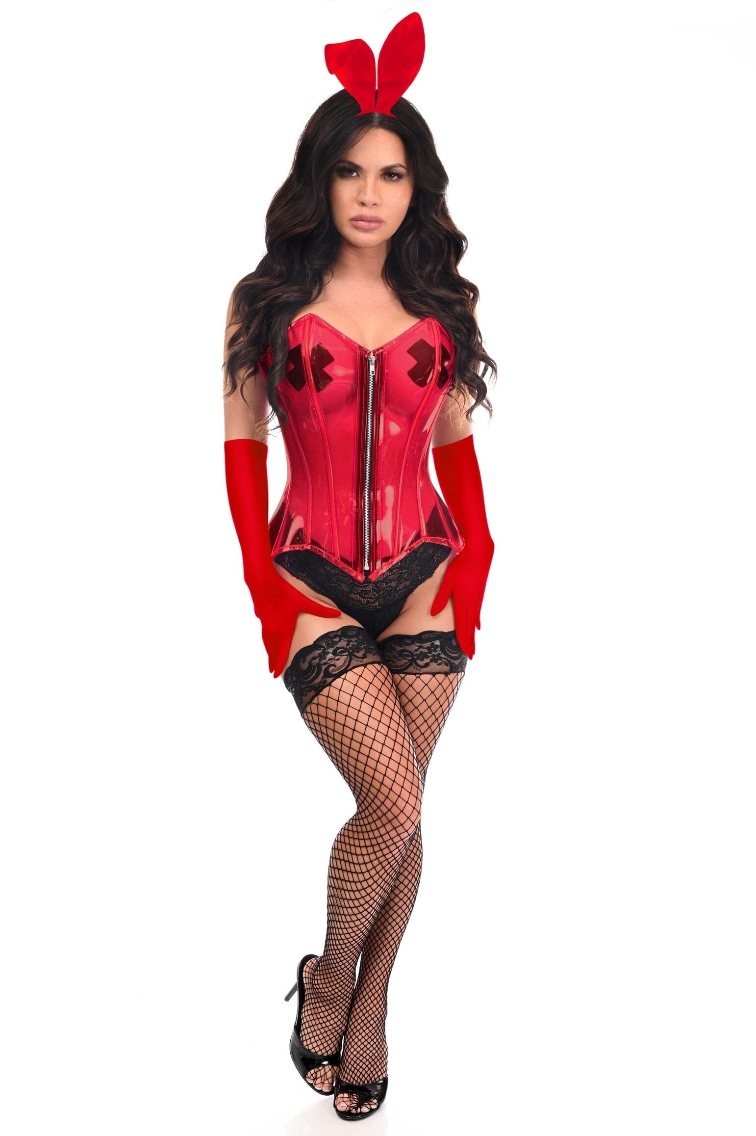 Exquisite 4 - Piece Clear Red Alluring Bunny Corset Costume