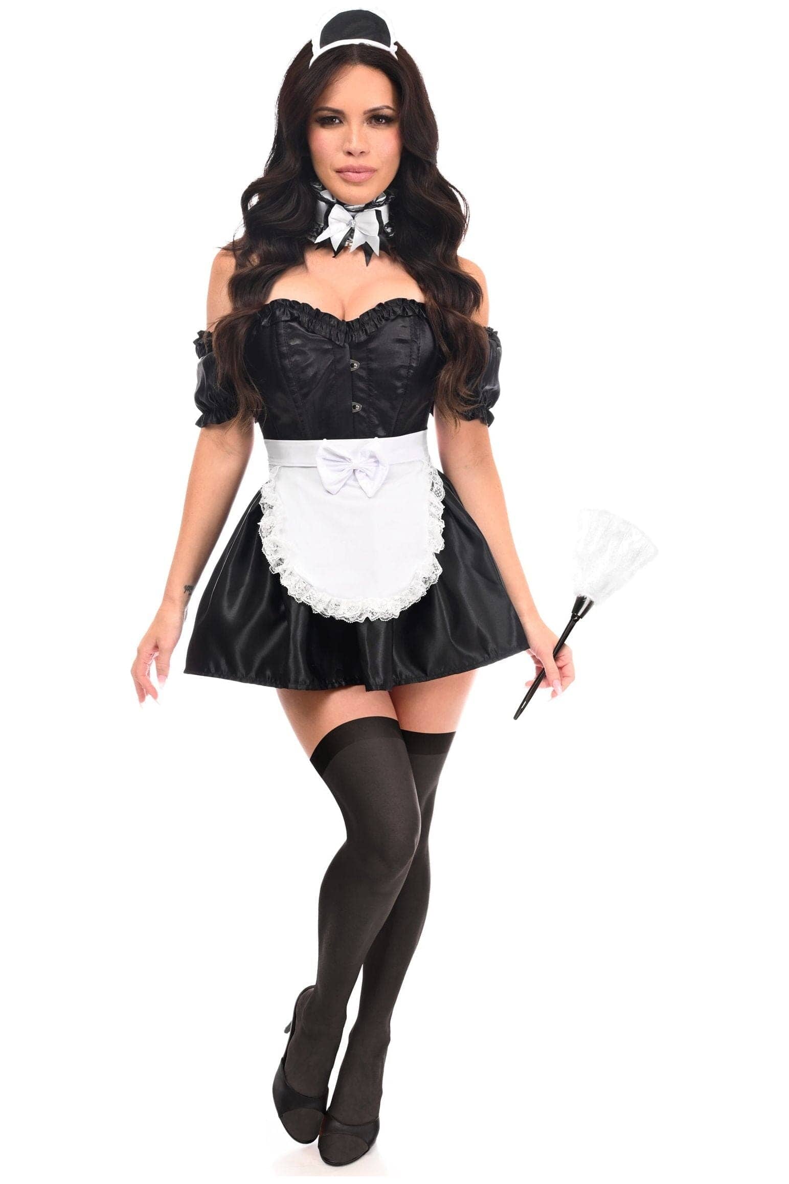 6-Piece Premium Satin French Maid Corset Costume with Stylish Accessories