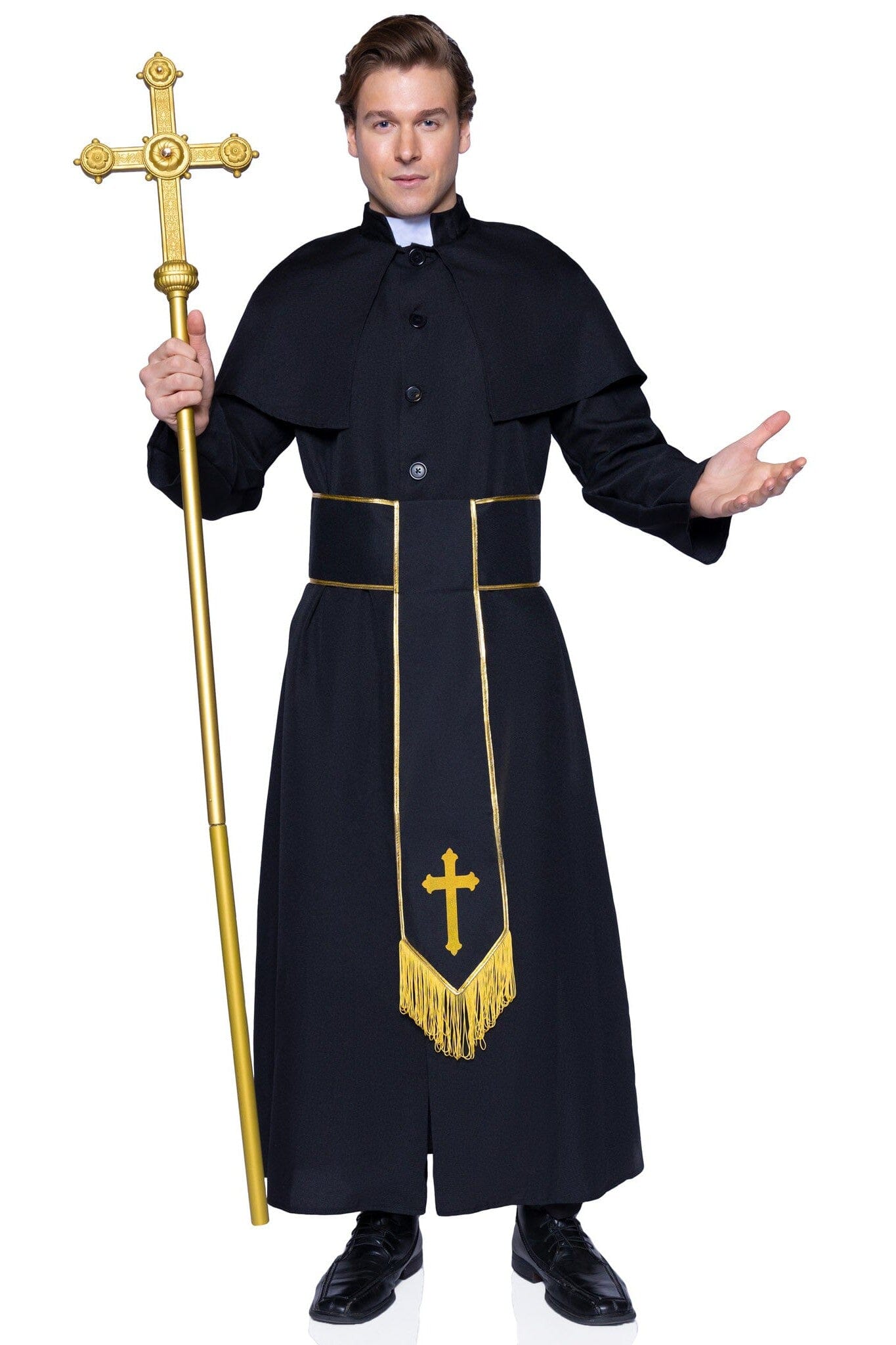 Leg Avenue 2-Piece Imported Priest Costume with Attached Cape and Cross Belt