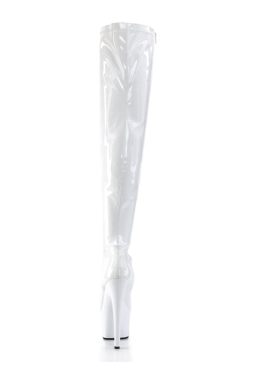 Pleaser ADORE - 3000 White Patent Stretch Thigh High Boots with Side Zipper
