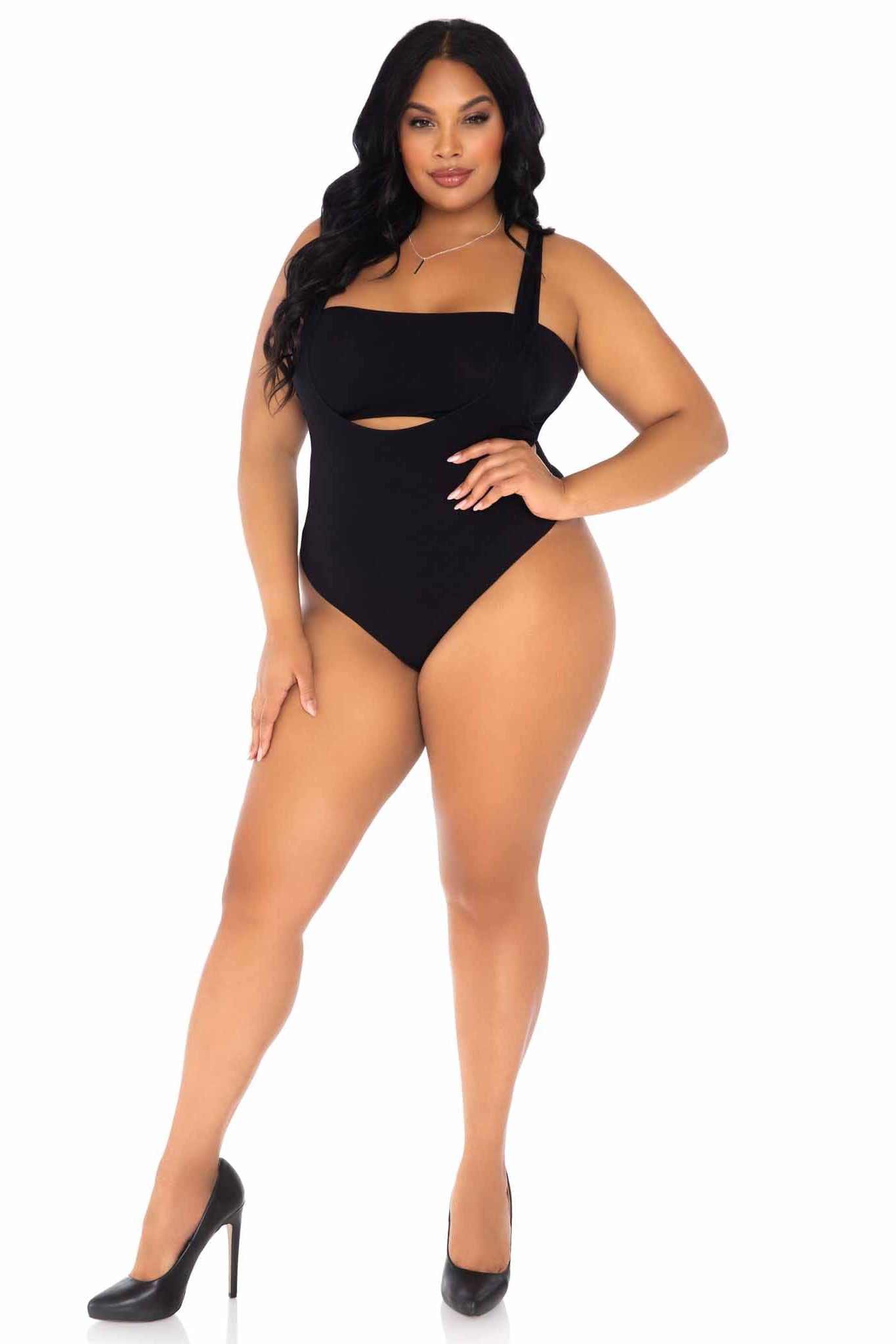 Plus Size Two-Piece Full-Coverage Bandeau and Suspender Style Bodysuit for Women