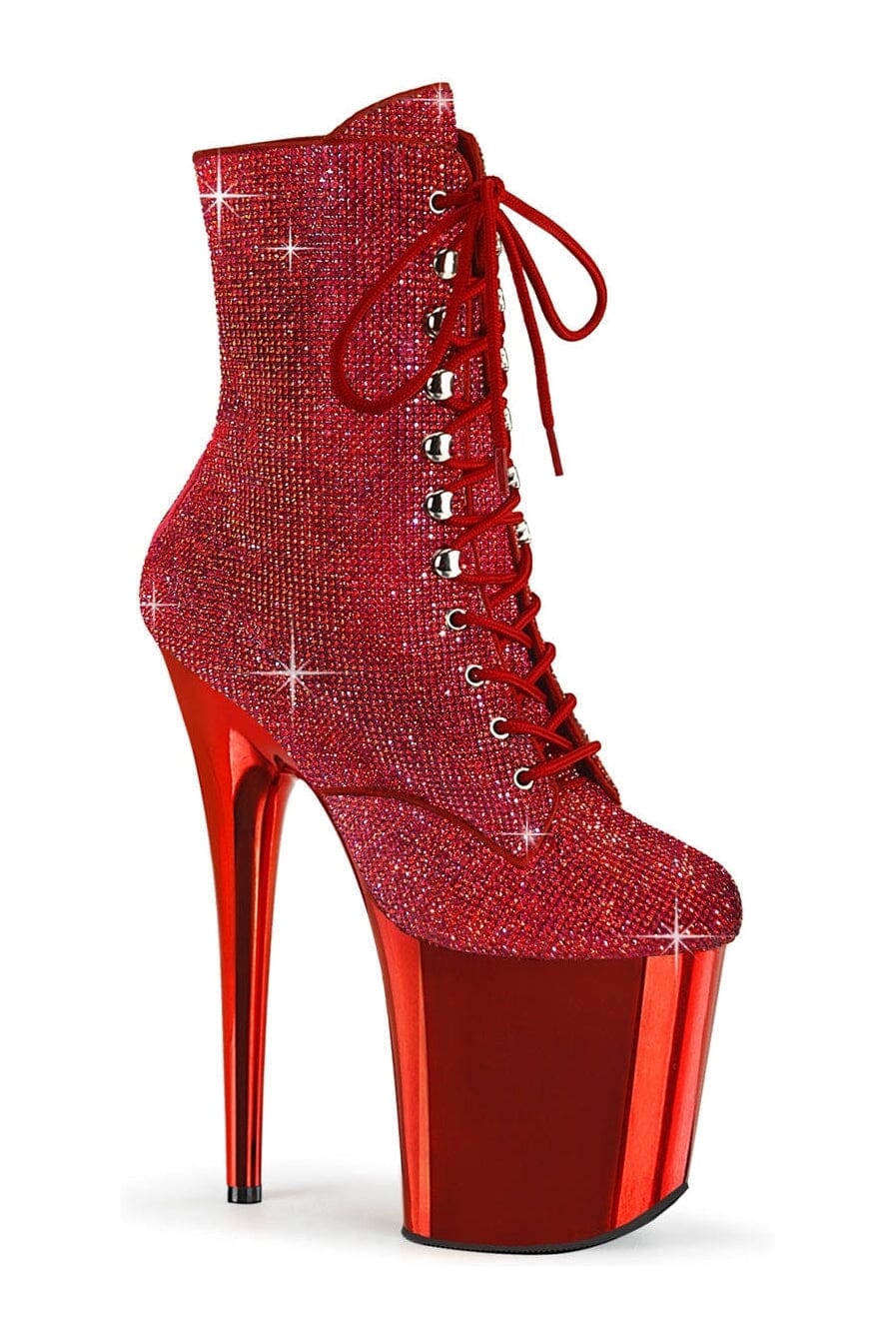 Pleaser Brand FLAMINGO-1020CHRS Red Artificial Suede Women's Ankle Boots for Fashion