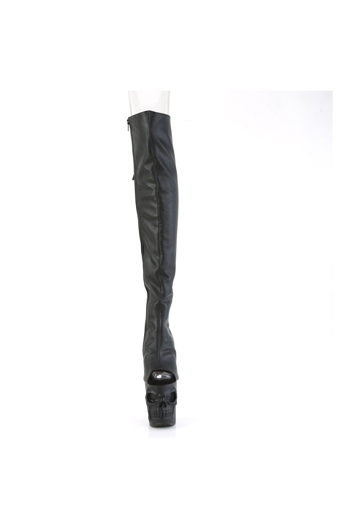 Pleaser RAPTURE-3019 Black Faux Leather Over-the-Knee Boot with Skull Platform