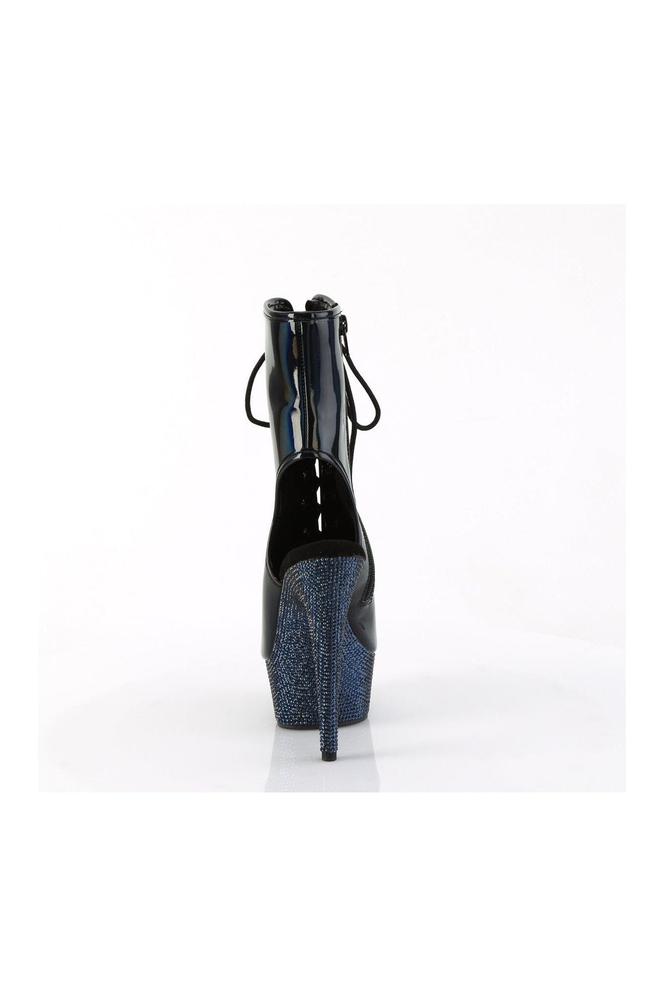 Pleaser's Black Patent Rhinestone Lace - Up Open Toe/Heel Ankle Boot