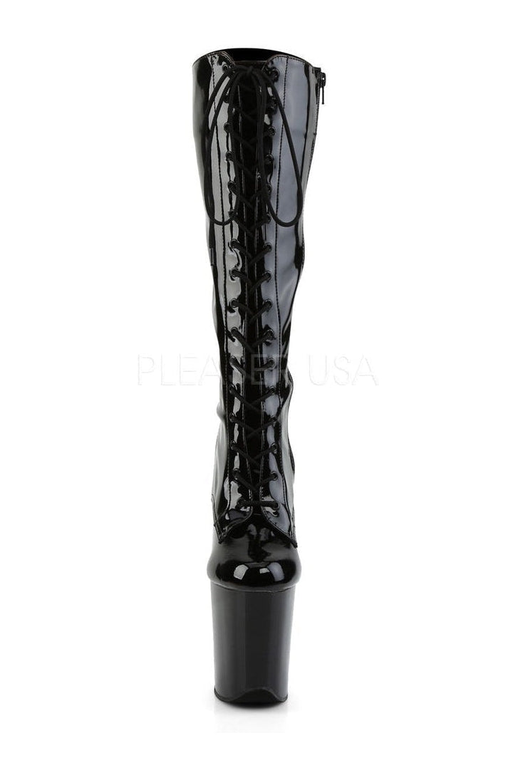 2023 Black Patent Flamingo Platform Knee - High Lace - Up Boots