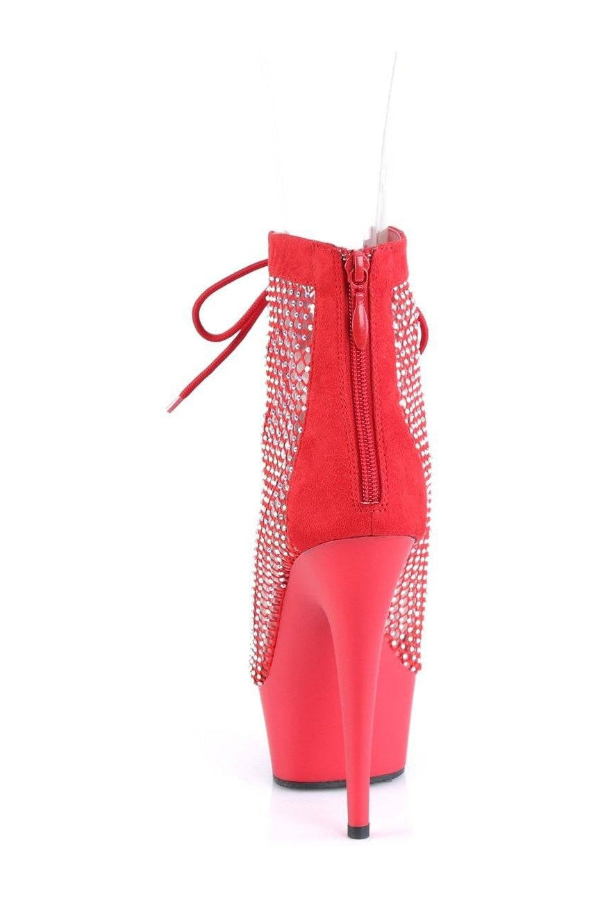 Red Faux Suede Pleaser DELIGHT-600-33RM Lace-Up Ankle Boot with Peep Toe