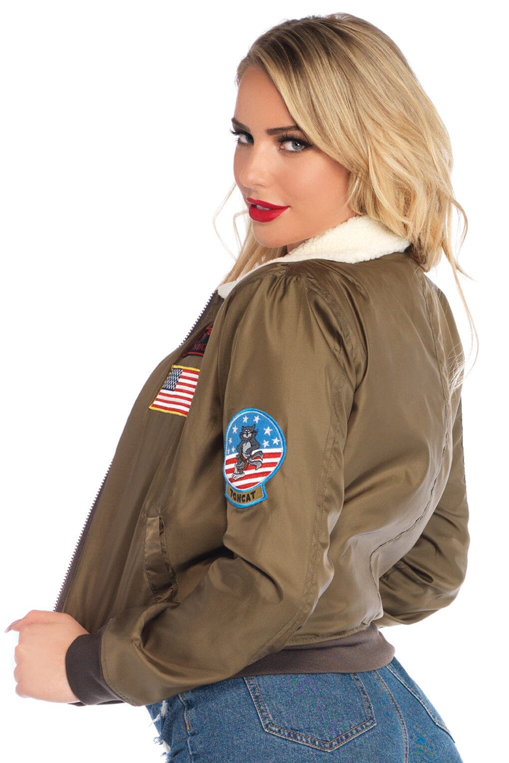 Stylish Women's Top Gun Nylon Bomber Jacket with Interchangeable Name Badges