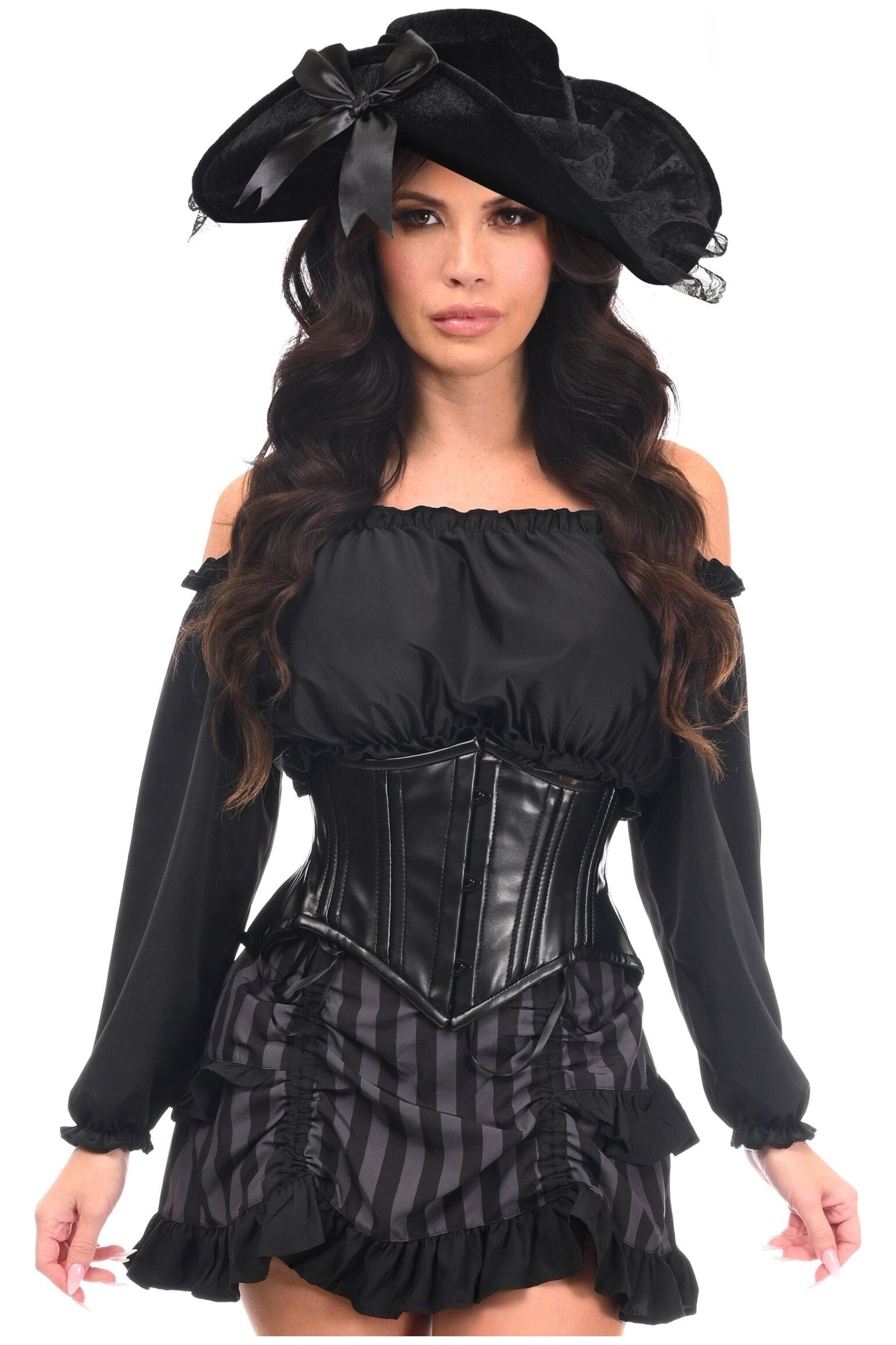 Premium 4 - Piece Black/Grey Striped Pirate Corset Costume from Top Drawer