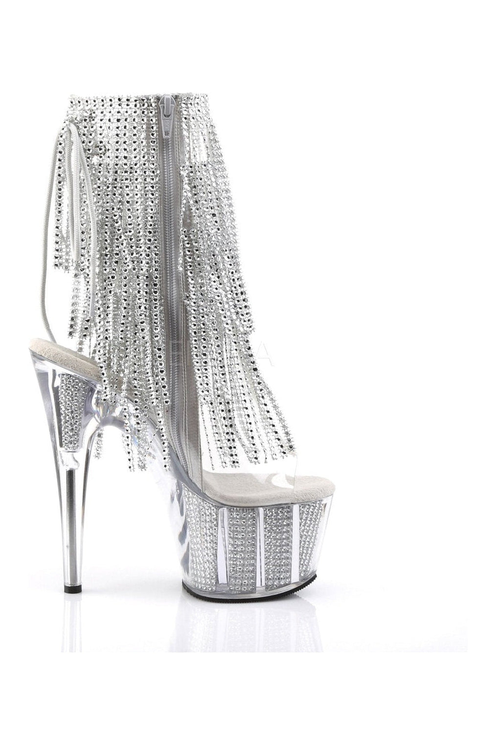 Pleaser ADORE-1017SRS Clear Vinyl Lace-Up Platform Boot with Fringe