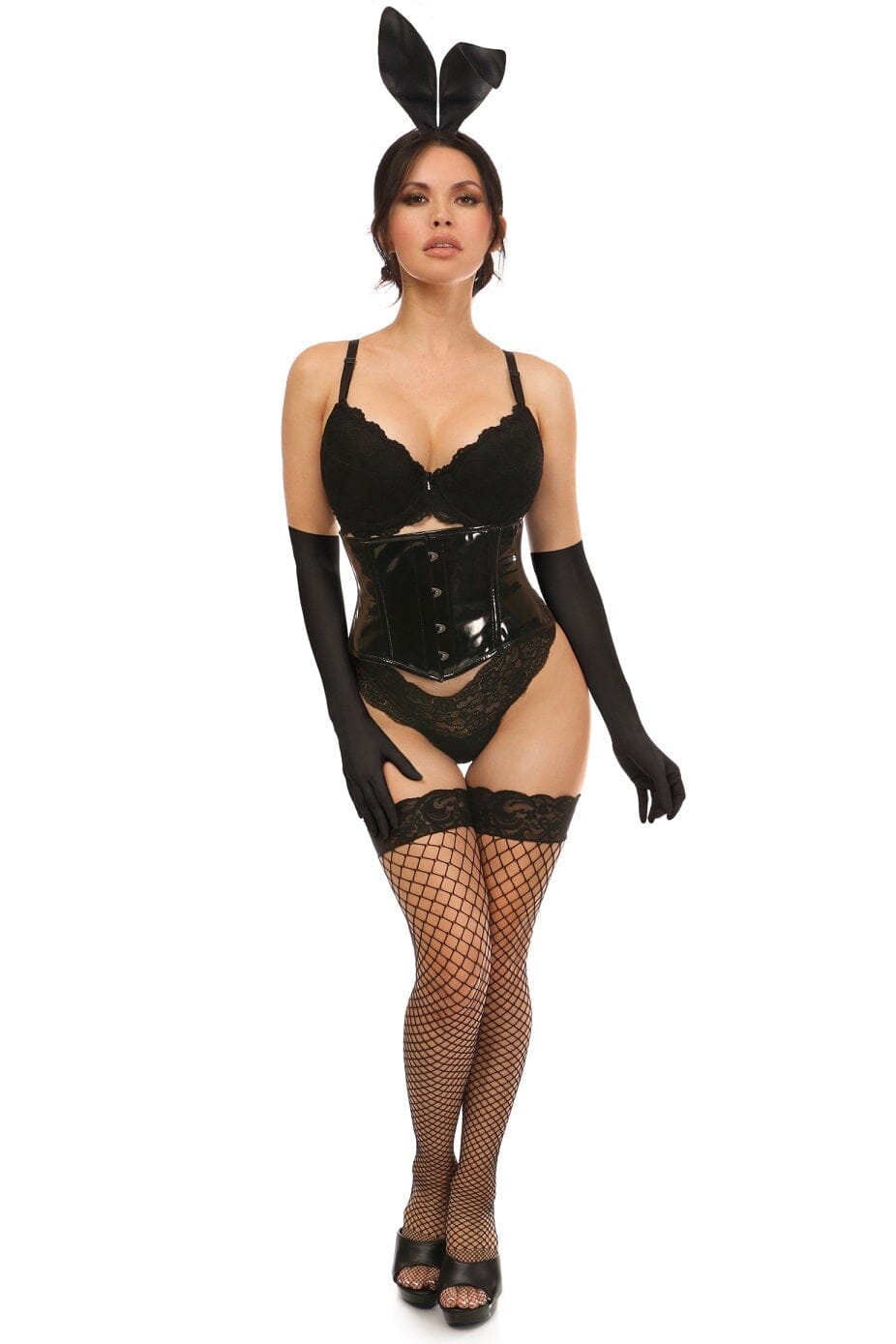 Four-Piece Black Polyvinyl Chloride Bunny Corset Cosplay Costume Set