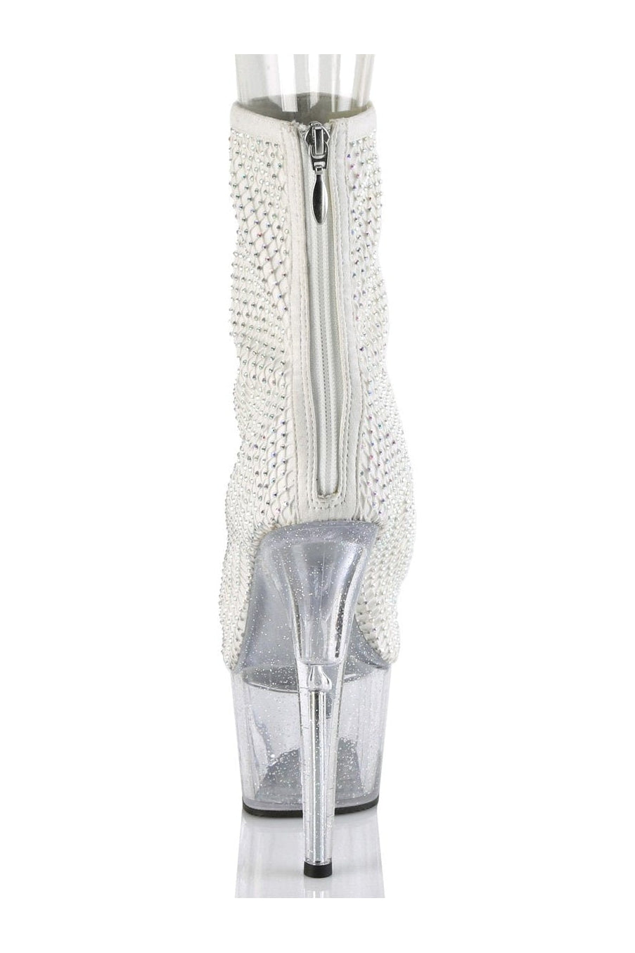 Pleaser Brand ADORE-1031GM Stylish Exotic White Faux Suede Ankle Boots for Fashionable Ladies