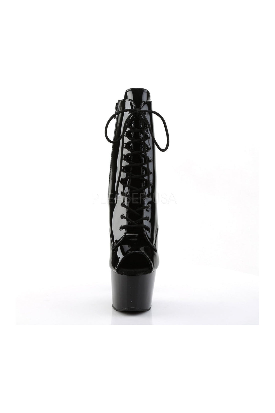 Black Patent ADORE-1021 Platform Ankle Boot with Stiletto Heel