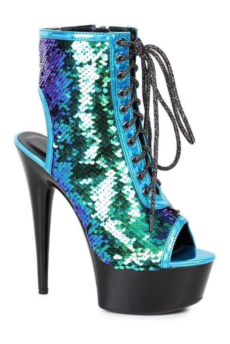 Ellie Shoes Turquoise Sequined 6' Peep Toe Ankle Stripper Bootie
