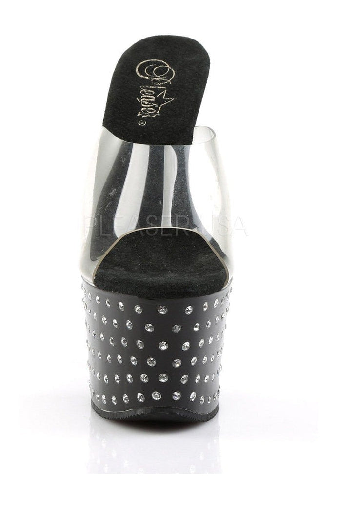 Black Vinyl STARDUST-701 Rhinestone Studded Platform Slide Sandals