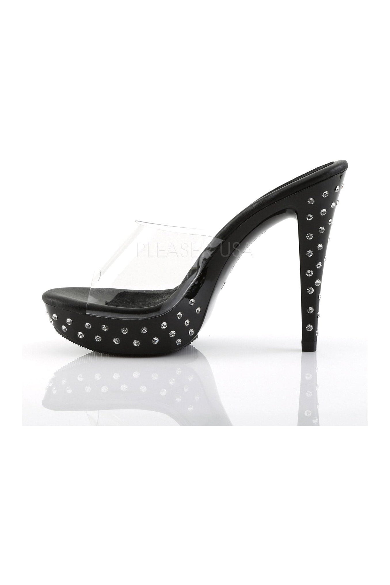 Black Vinyl COCKTAIL-501SDT Platform Slide with Rhinestones
