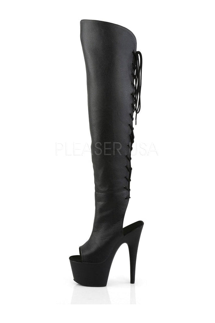 ADORE-3019 Black Faux Leather Thigh High Platform Boot with Stiletto Heel
