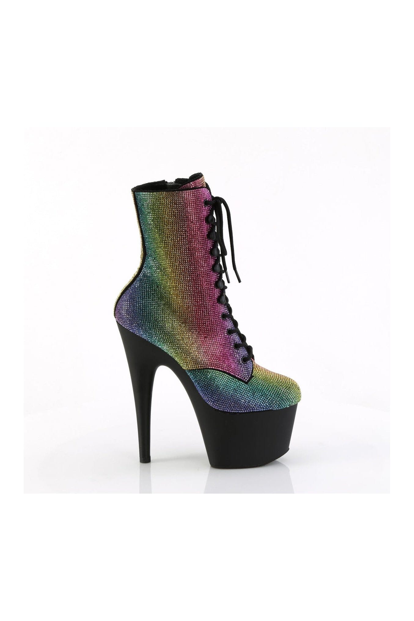 Pleaser ADORE-1020RS Rainbow Faux Suede Rhinestone Ankle Boots