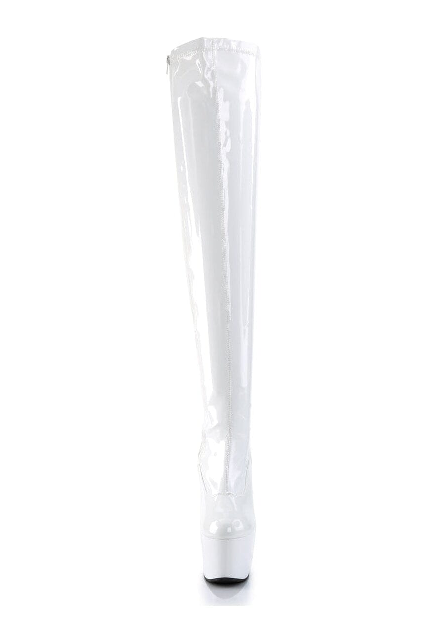 Pleaser ADORE - 3000 White Patent Stretch Thigh High Boots with Side Zipper