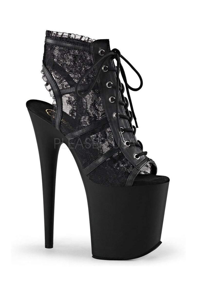 Stylish FLAMINGO-896LC Black Fabric Open-Toe/Heel Lace-Up Ankle Platform Boots