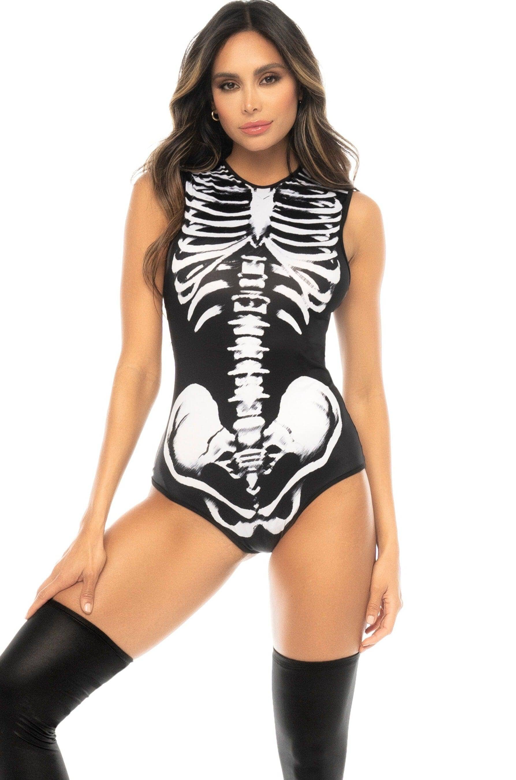 Mapale's Eye - Catching Skeleton Print Ghost Rider Bodysuit Costume
