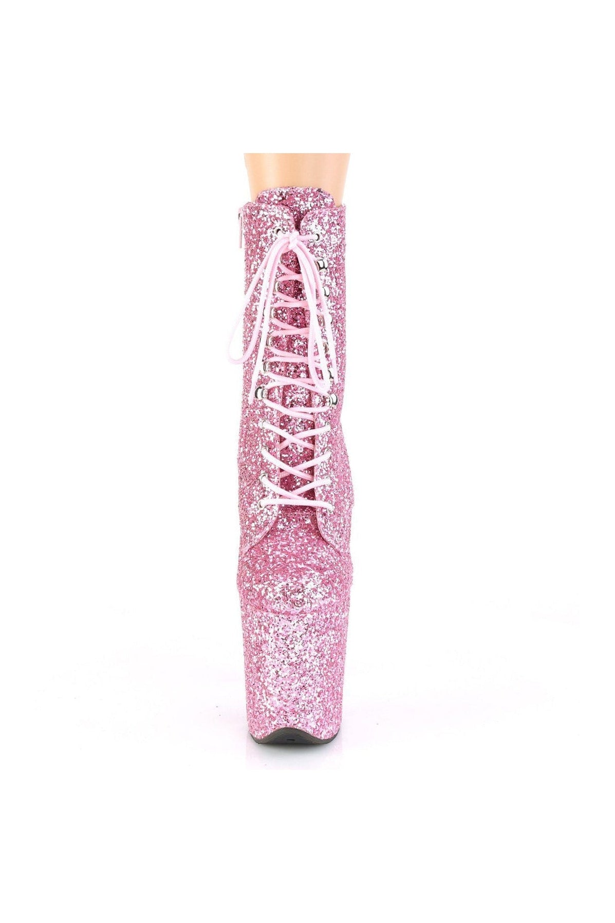 Pleaser's Pink Glitter Flamingo-1020GWR Exotic Lace-Up Ankle Boots