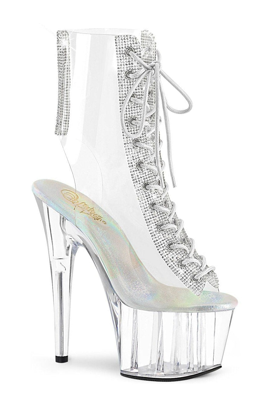 Pleaser Brand Exotic Clear Vinyl Lace - Up Ankle Boot with Rhinestones - ADORE - 1016C - 2