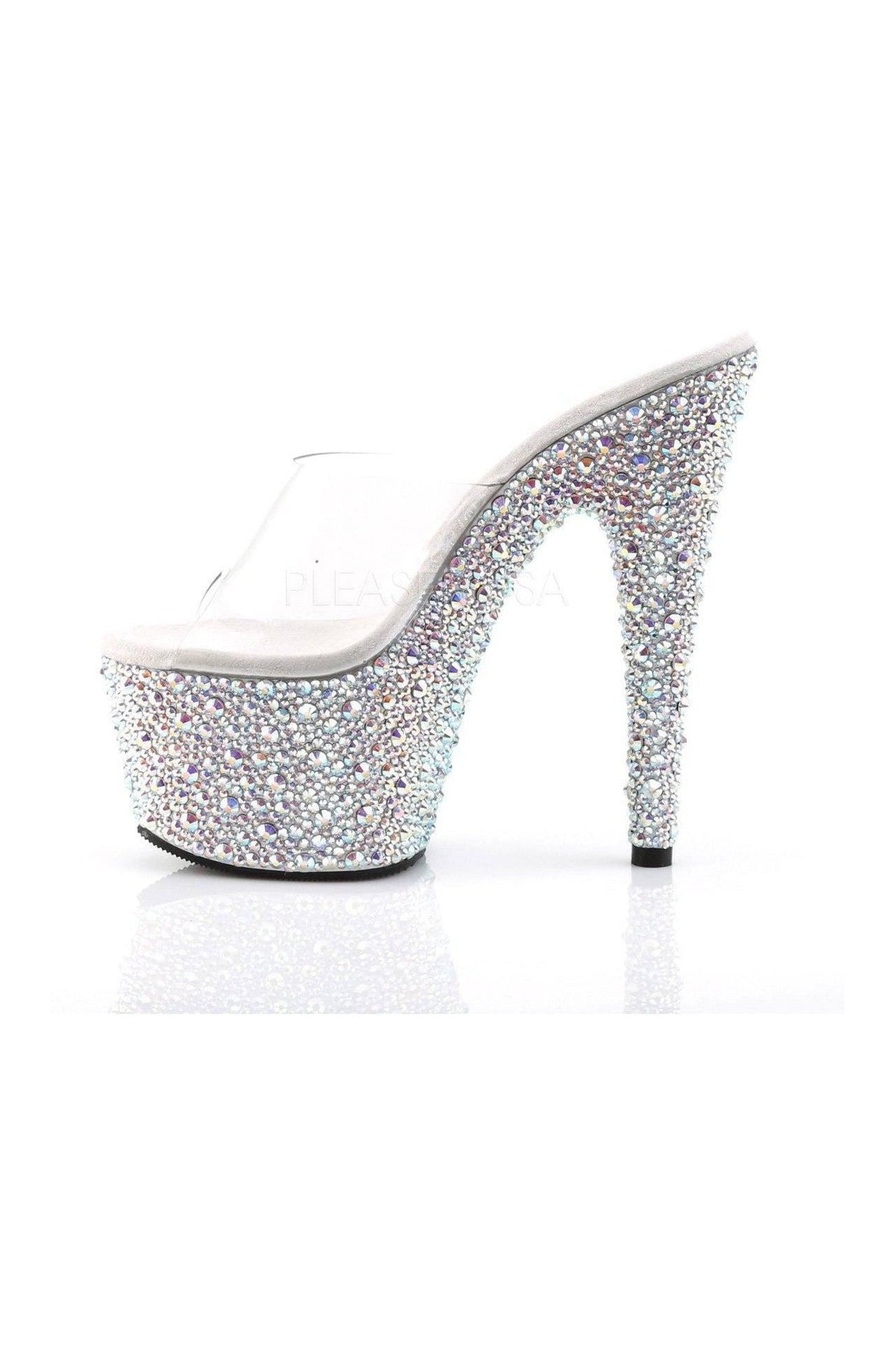 BEJEWELED-701MS Clear Vinyl Platform Slide Sandals with Rhinestones