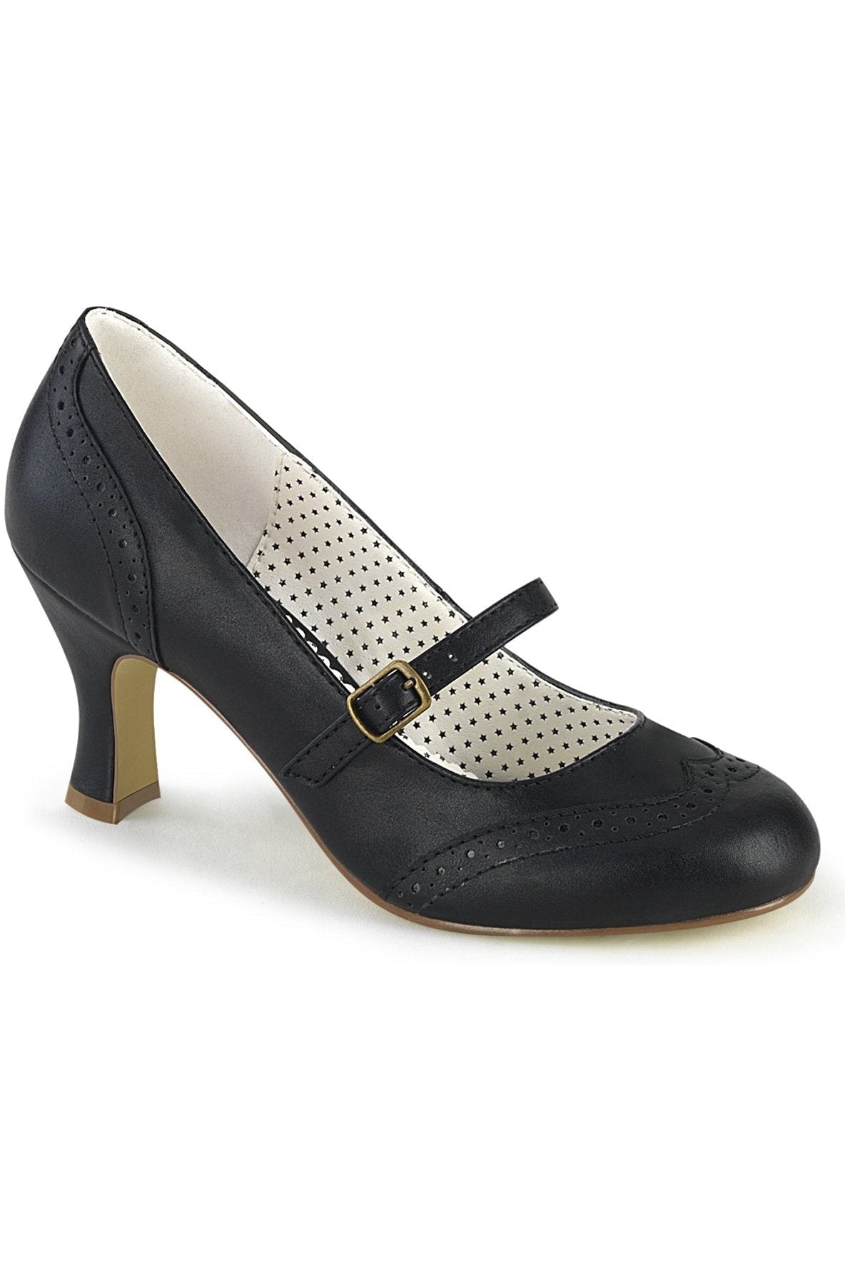 Stylish Black Faux Leather Flapper-32 Maryjane Pumps with 3-Inch Kitten Heel