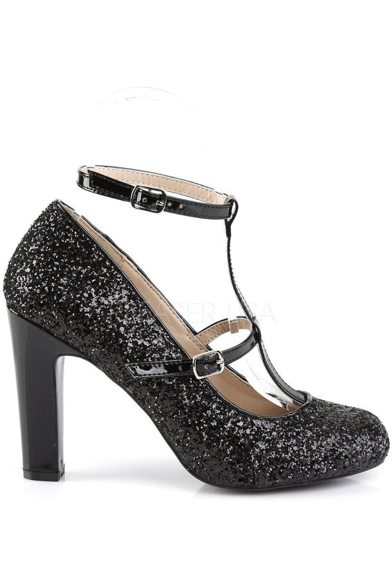 Gorgeous Black Glitter Round Toe Queen-01 Pumps for Women
