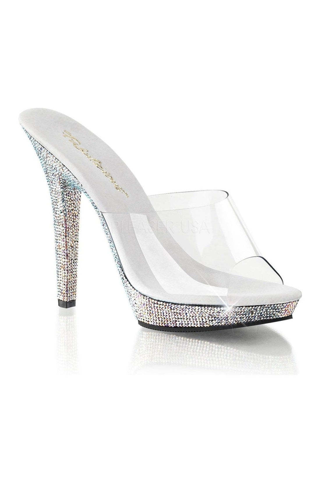 Clear Vinyl LIP - 101DM Platform Slide with Rhinestones