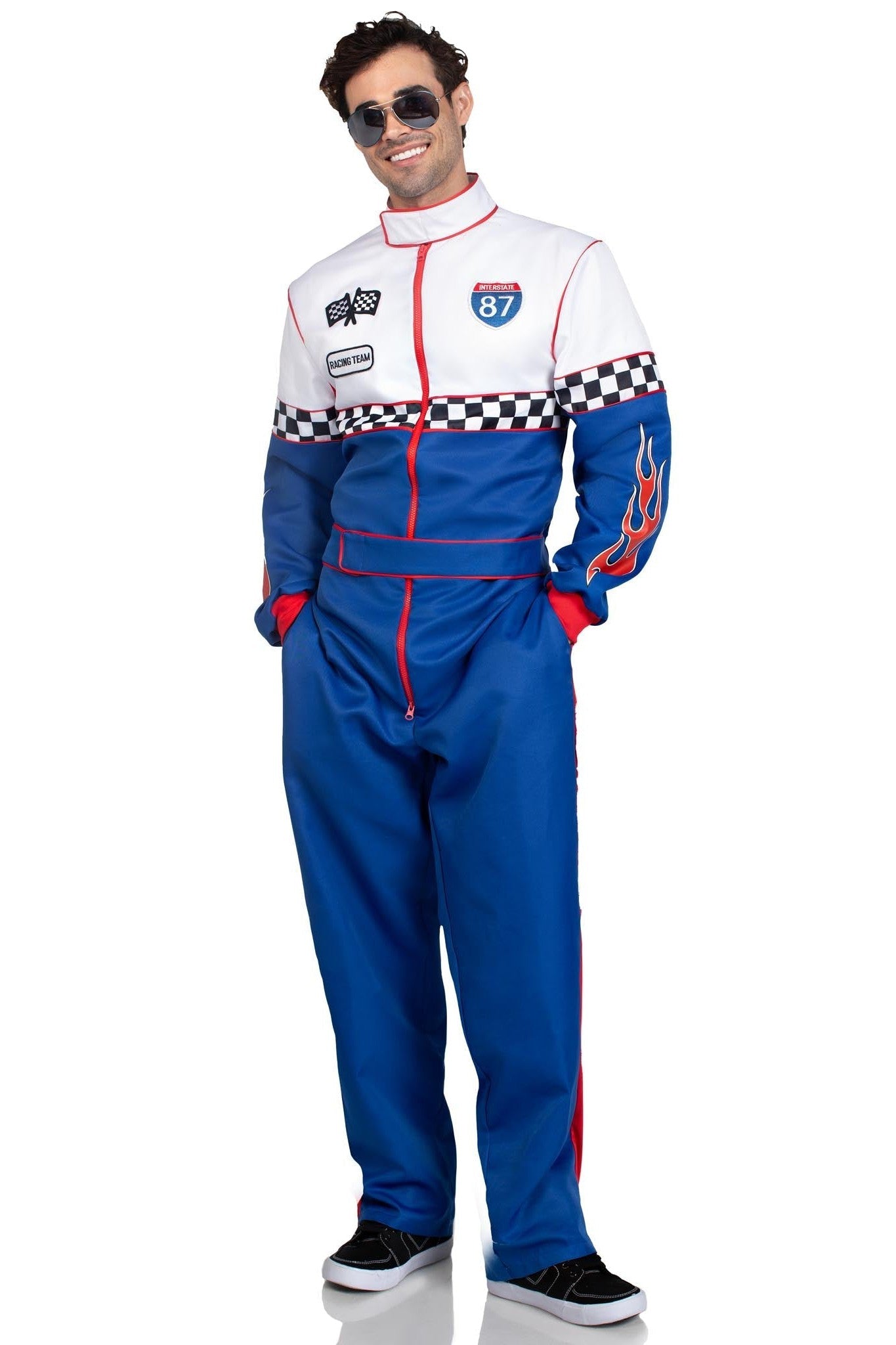 Leg Avenue Speedway Racer Racing Jumpsuit with Functional Pockets, Dual - Way Zipper, and Decorative Patch Accents