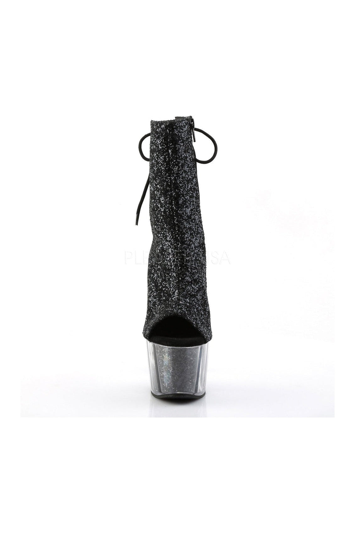 Black Glitter ADORE-1018G Platform Ankle Boot with Stiletto Heel