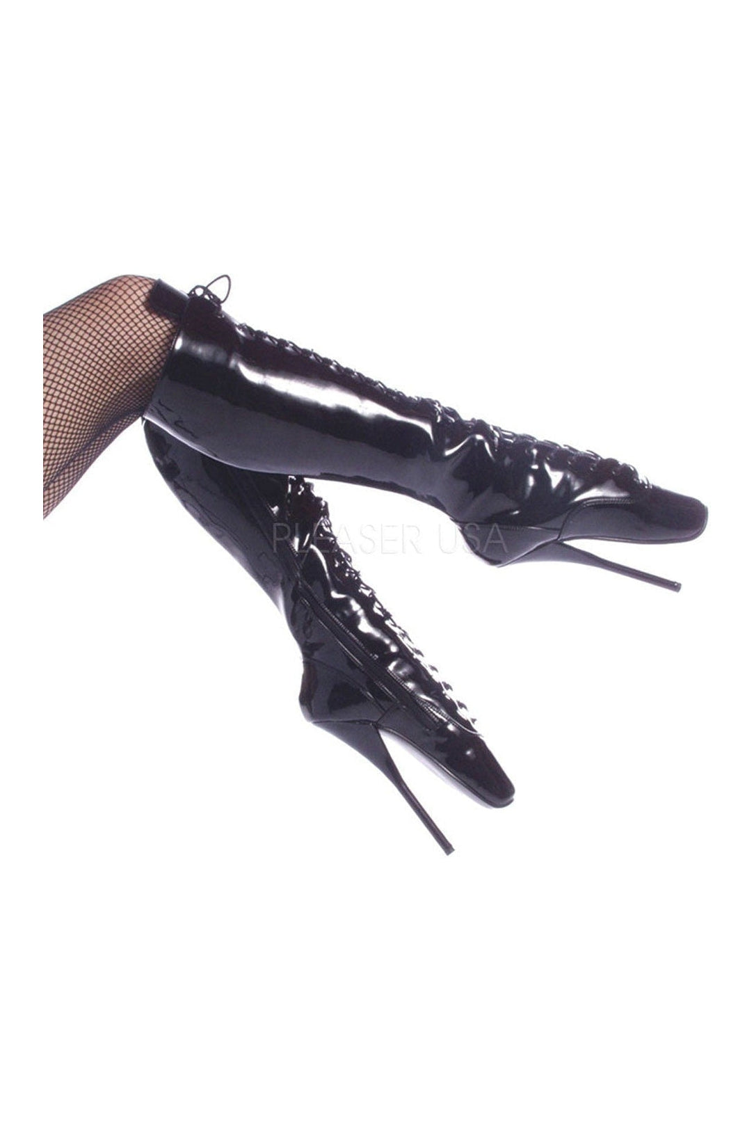 2020 Black Patent Ballet Knee Boots with High Spike Heels