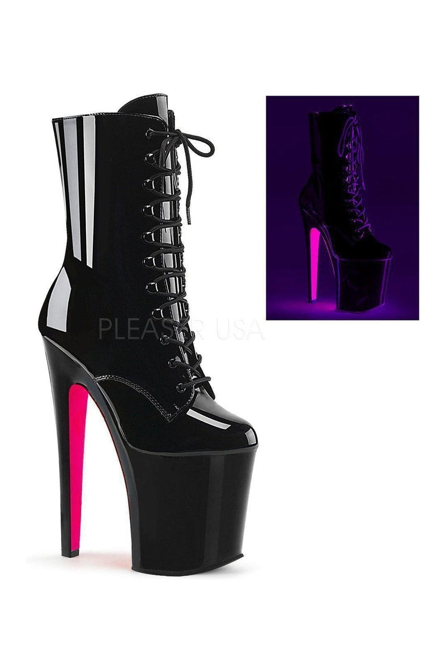 Pleaser XTREME-1020TT Black Patent Lace-up Platform Ankle Boots